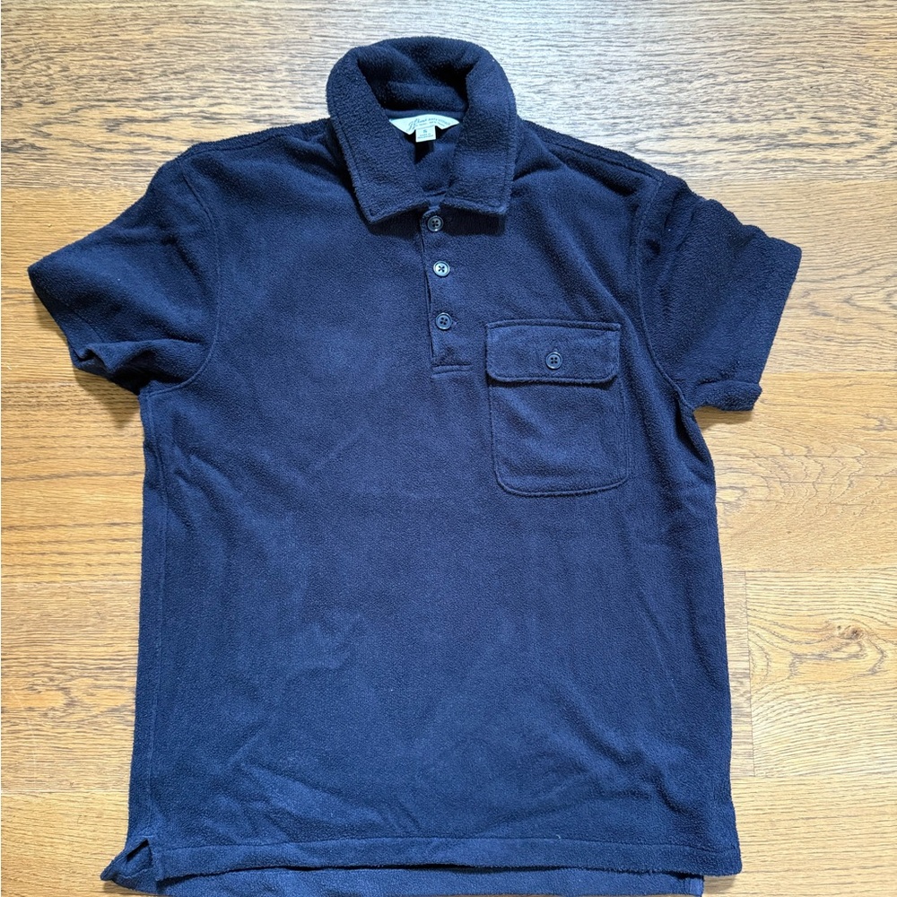 Navy Blue Men's Terry Cloth Polo Shirt